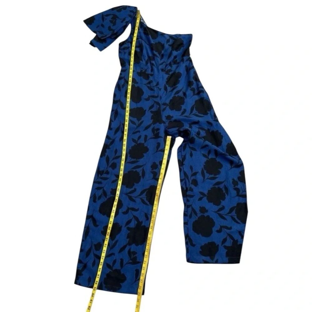Kate Spade x Target Blue Floral One Shoulder Jumpsuit Linen Blend Size 10 NWT